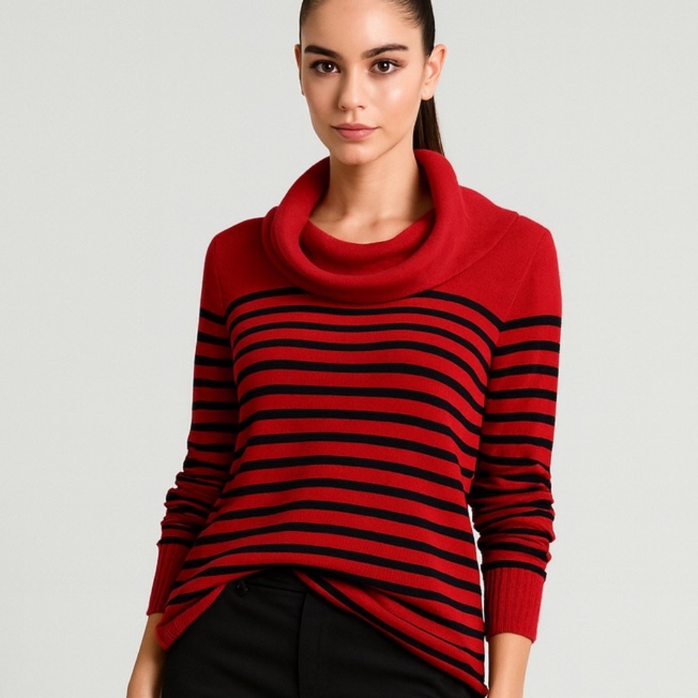 Ralph Lauren Red and Black Striped Turtleneck Sweater